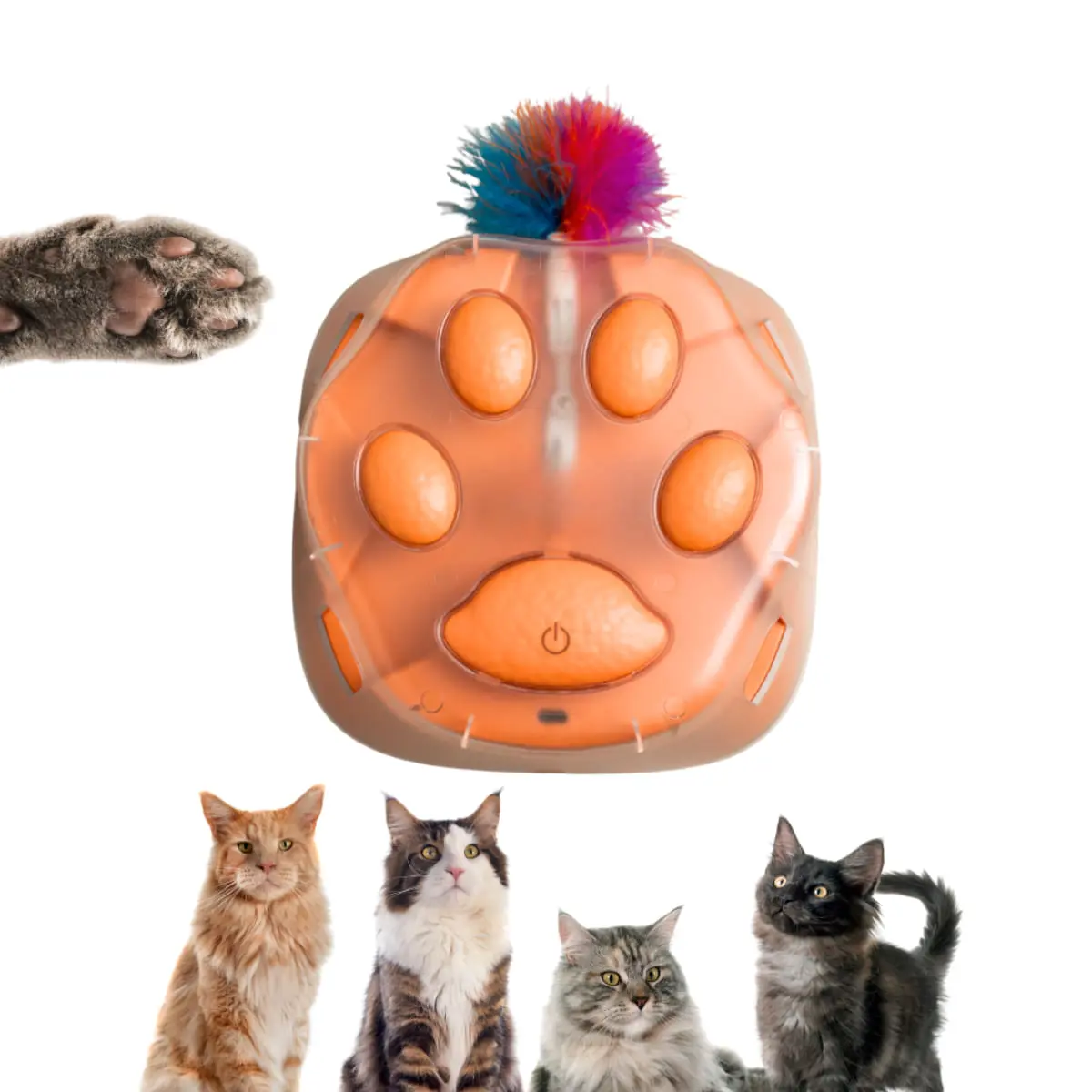 SHAW Labuta cu Pana Retractabila & Incarcare USB, jucarie interactiva pisici, inteligente, cu sunet, plastic, maro, 1buc - Image 3