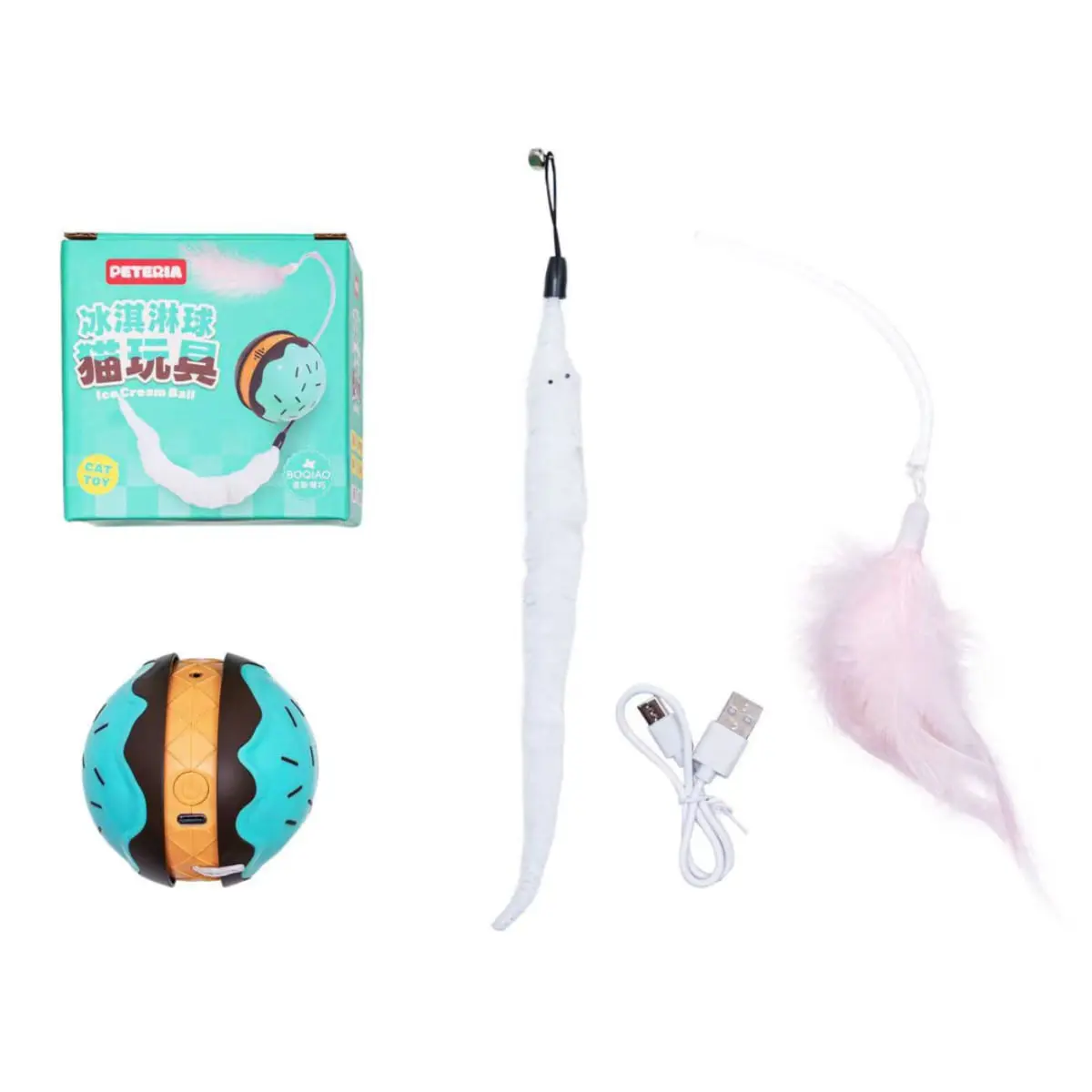 SHAW Minge Automata LED & Miscare 360° cu incarcare USB, jucarie interactiva pisici, inteligente, luminos, plastic, albastru, 1buc - Image 3