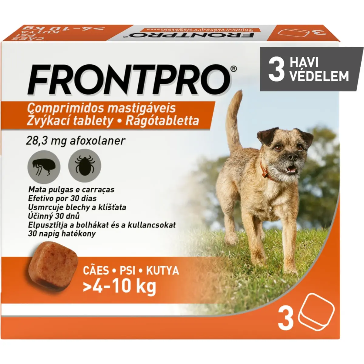 FRONTPRO, deparazitare externa caini, comprimate masticabile FRONTPRO, deparazitare externa caini, M(4 - 10kg), comprimate masticabile, 28mg x 3buc