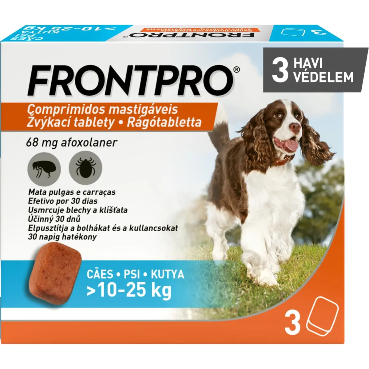 FRONTPRO, deparazitare externa caini, comprimate masticabile FRONTPRO, deparazitare externa caini, L(10 - 25kg), comprimate masticabile, 68mg x 3buc