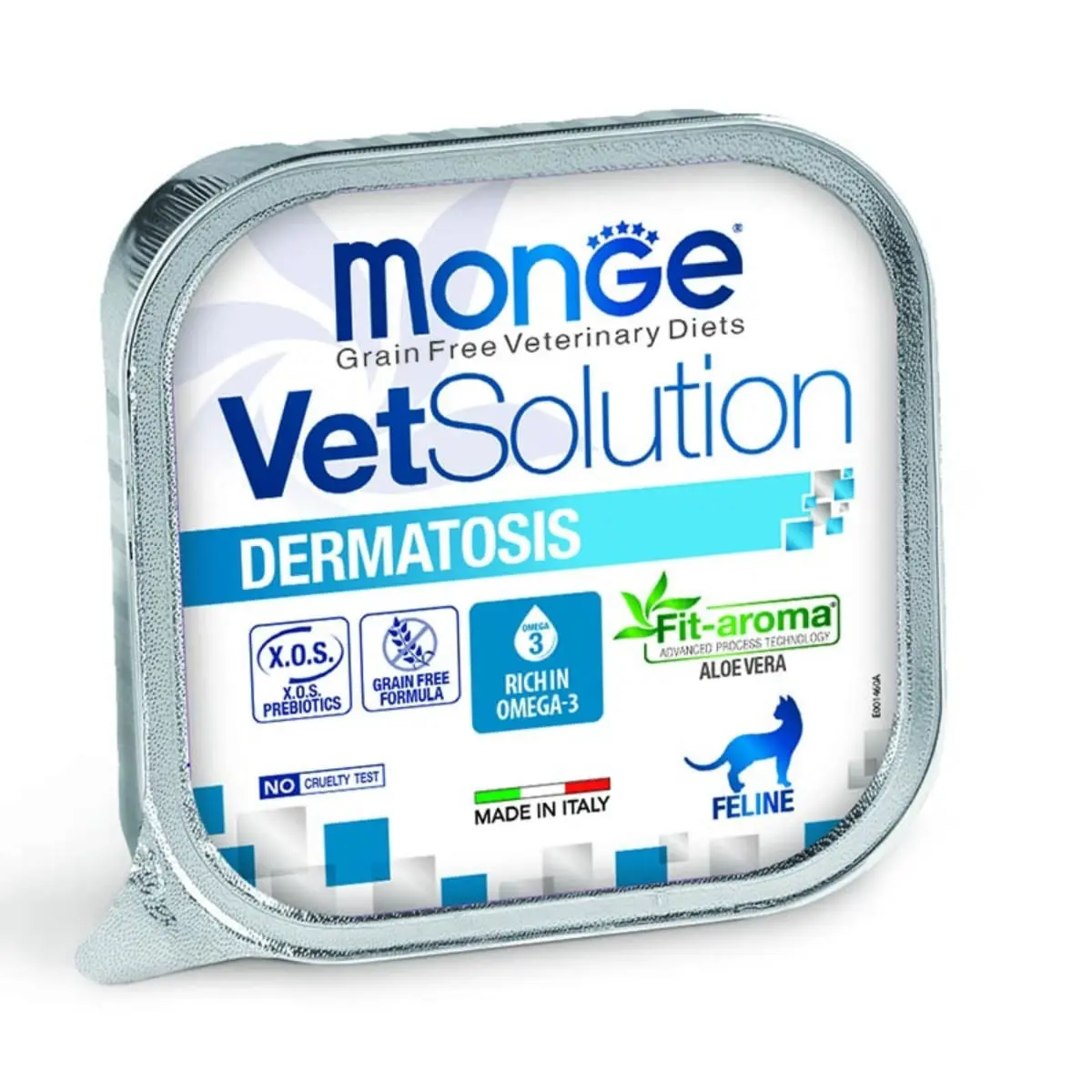 MONGE VETSOLUTION Dermatosis, Ficat si Porc, dieta veterinara, tavita hrana umeda fara cereale pisici, piele & blana, (pate), 100g