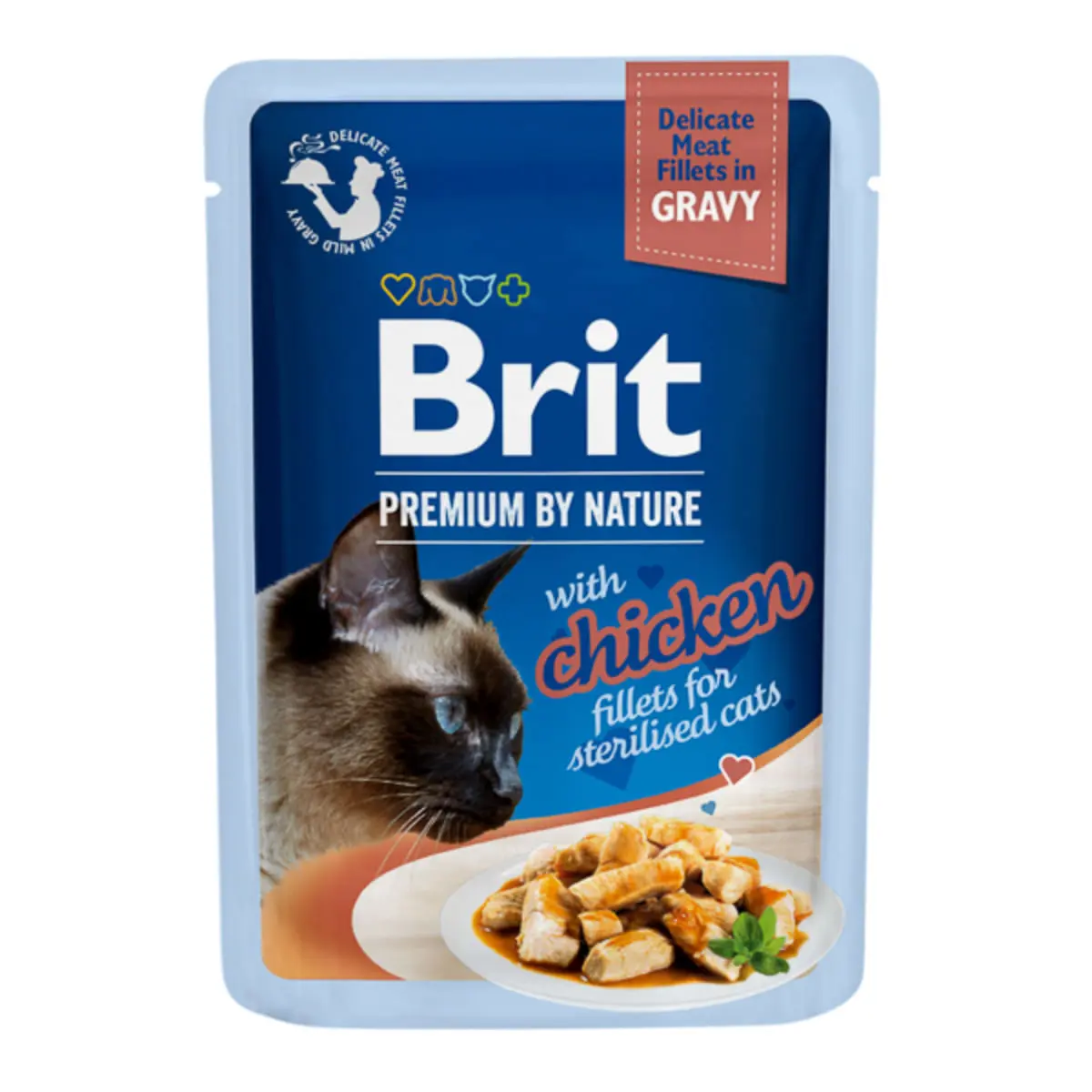 BRIT Premium by Nature Delicate Sterilised File, Pui, plic hrana umeda pisici sterilizate, (in sos), 85g