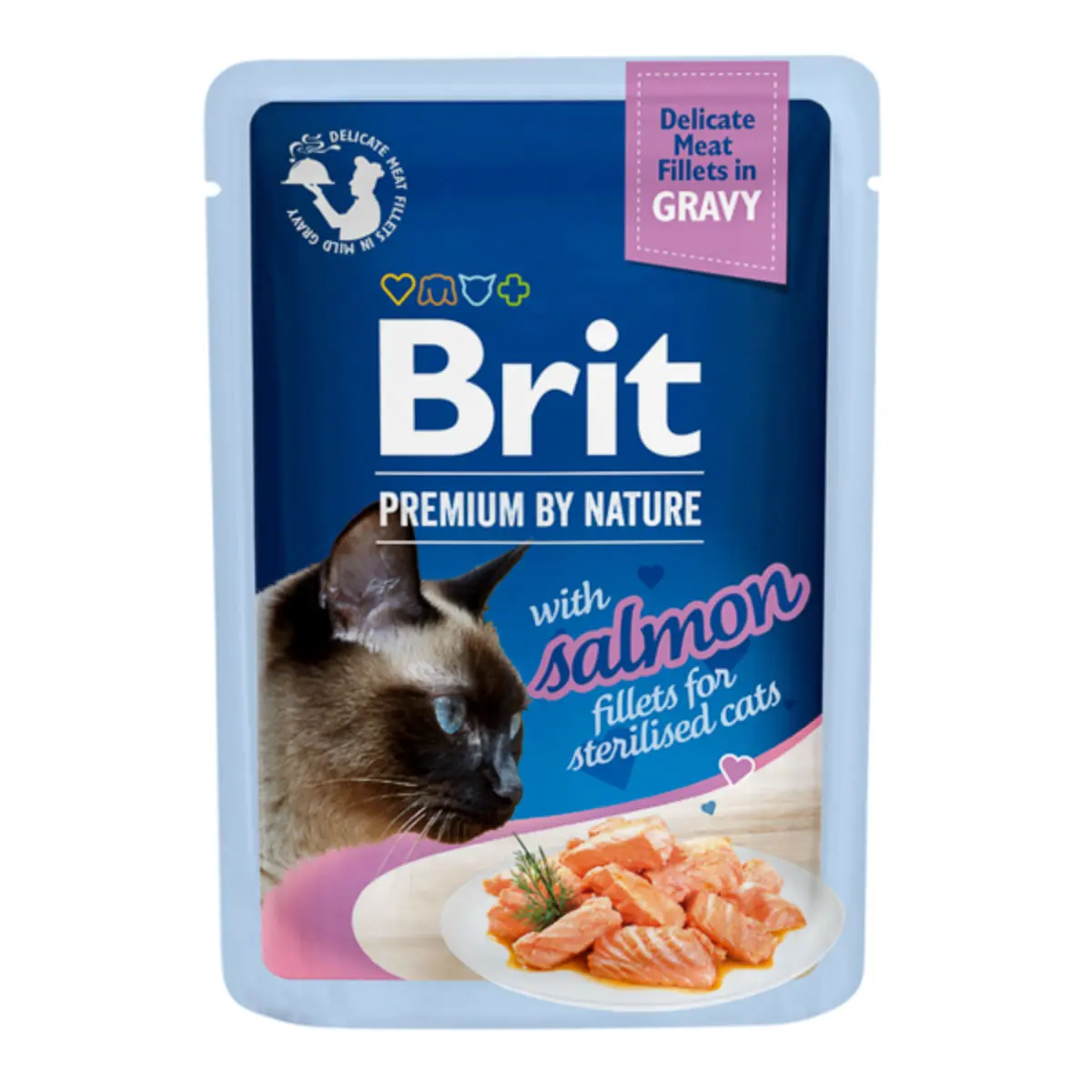 BRIT Premium by Nature Delicate Sterilised File, Somon, plic hrana umeda pisici sterilizate, (in sos), 85g