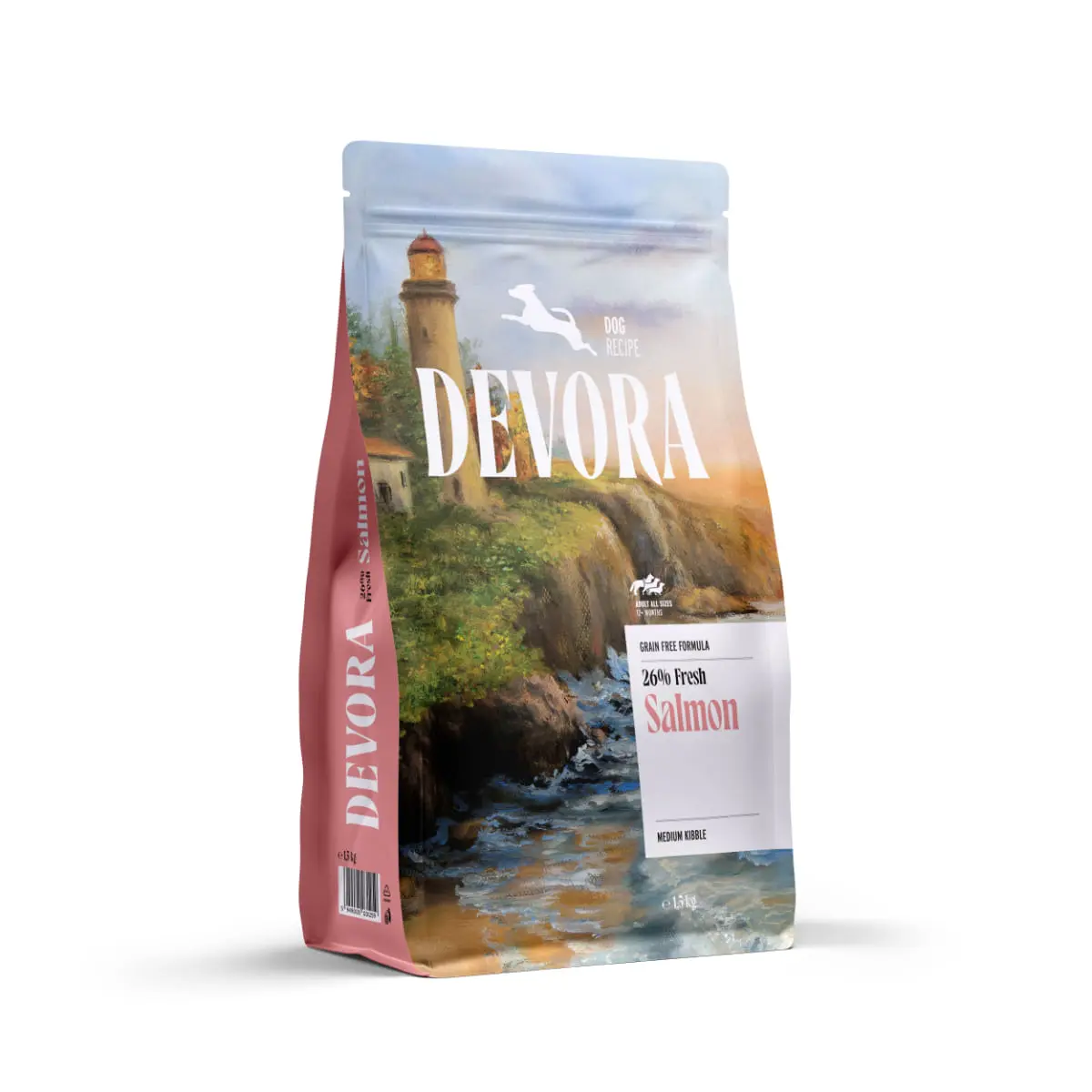 DEVORA Monoprotein, XS-XL, Somon, hrana uscata monoproteica fara cereale caini, 1.5kg