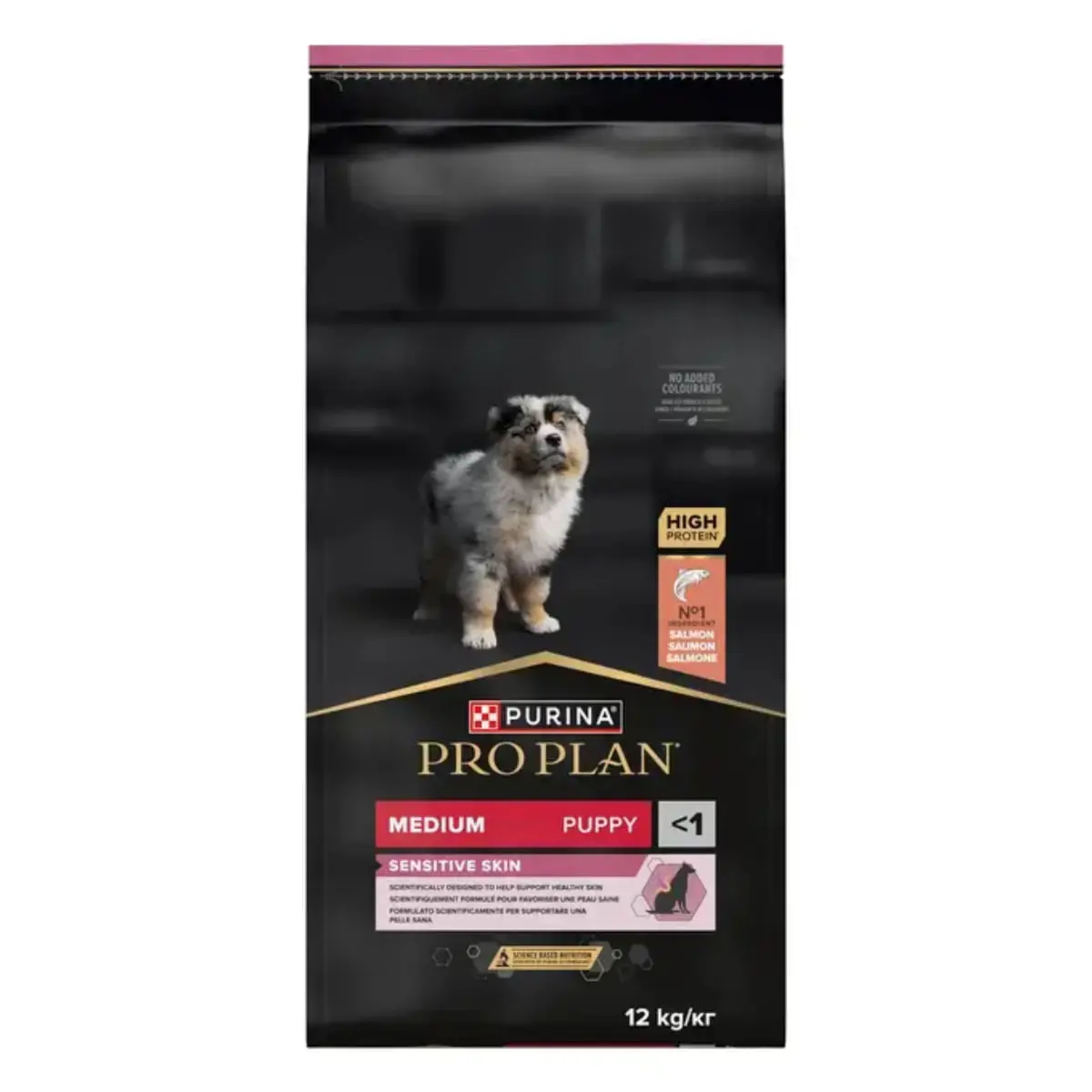 PURINA Pro Plan Sensitive Skin Medium Puppy, M, Somon, hrana uscata caini junior, piele & blana, 12kg