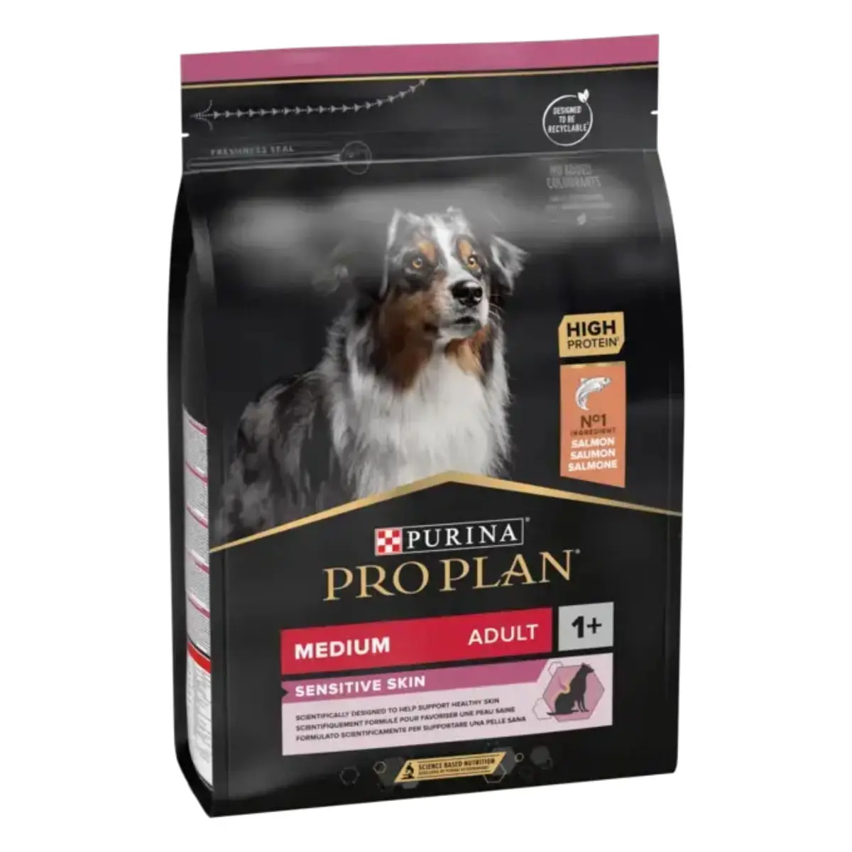 PURINA Pro Plan Sensitive Skin Medium Adult, M, Somon, hrana uscata caini, piele & blana, 10kg