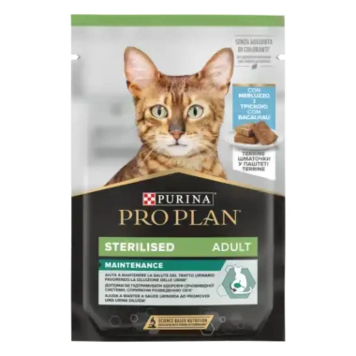 PURINA Pro Plan Sterilised Maintenance, Cod, plic hrana umeda pisici sterilizate, (pate), bax, 75g x 10buc