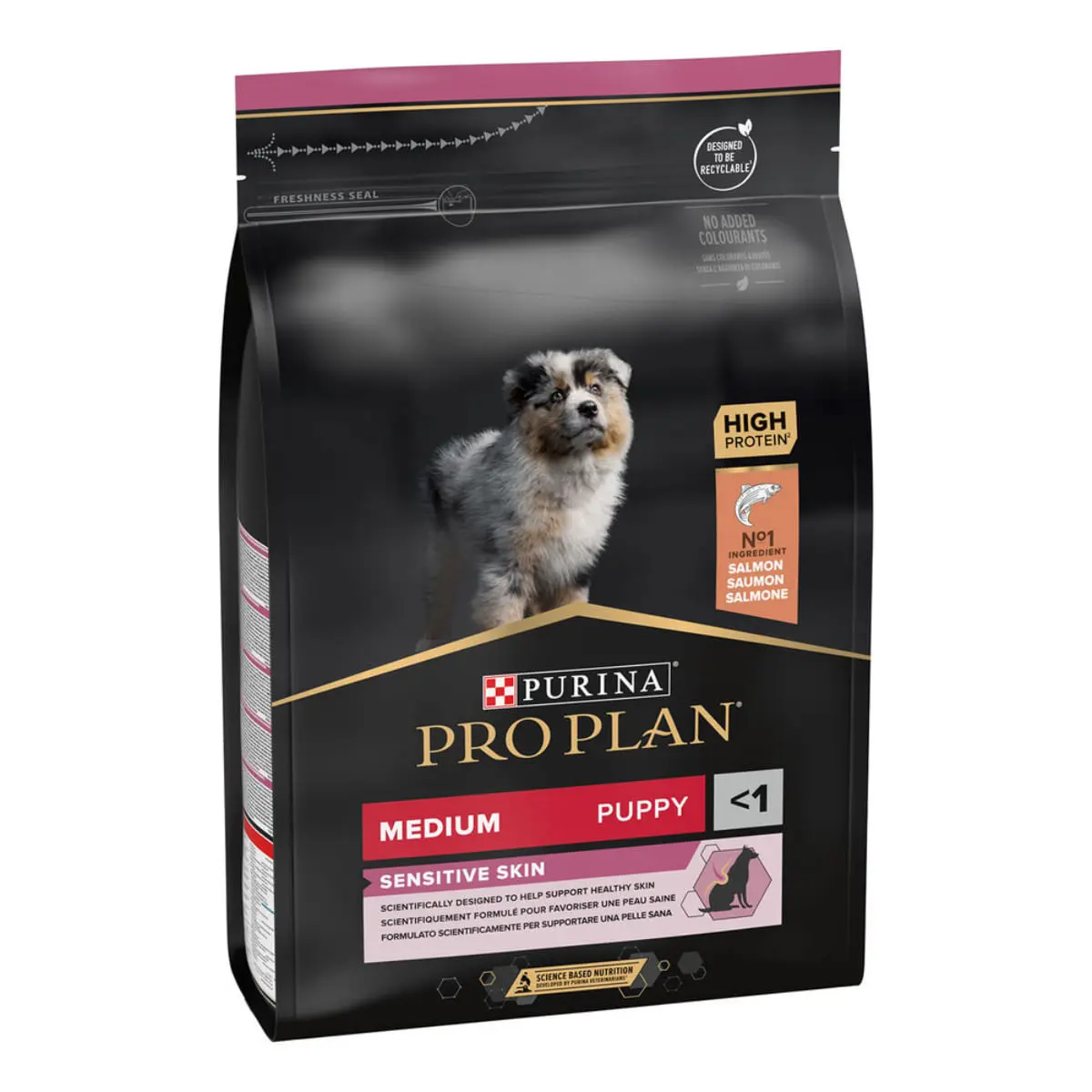 PURINA Pro Plan Sensitive Skin Medium Puppy, M, Somon, hrana uscata caini junior, piele & blana, 3kg - Image 2