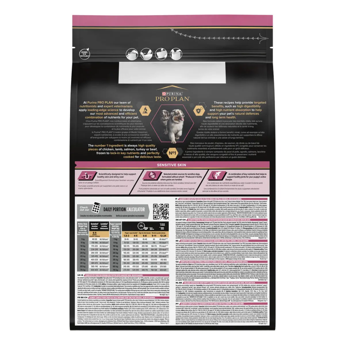 PURINA Pro Plan Sensitive Skin Medium Puppy, M, Somon, hrana uscata caini junior, piele & blana, 3kg - Image 3