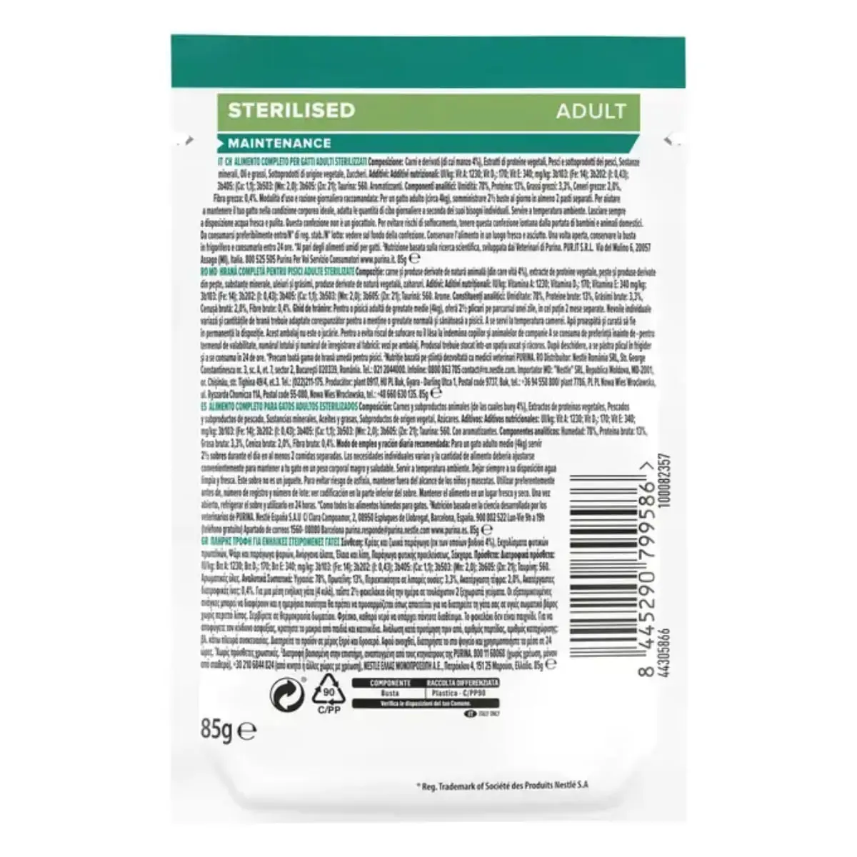 PURINA Pro Plan Sterilised Maintenance , Vita, plic hrana umeda pisici sterilizate, (in sos), 85g - Image 3