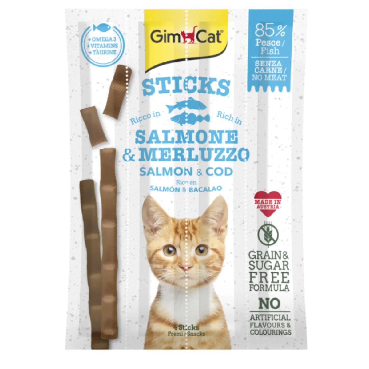 GIMCAT Sticks, Somon si Cod, punguta recompense fara cereale pisici, 20g - Image 2