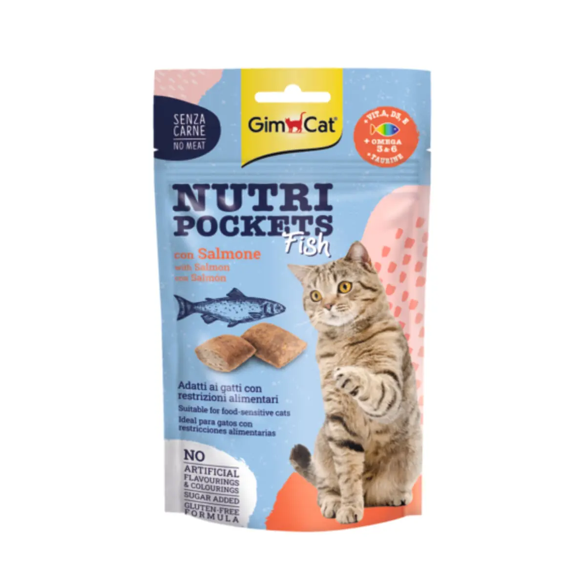 GIMCAT Nutri Pockets Fish, Peste si Somon, punguta recompense pisici, 60g