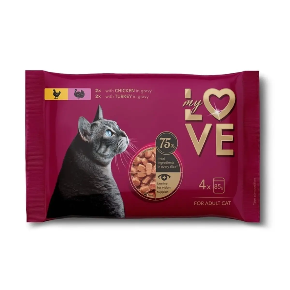 MY LOVE, Pui si Curcan, plic hrana umeda pisici, (in sos), multipack, 85g x 4buc - Image 2