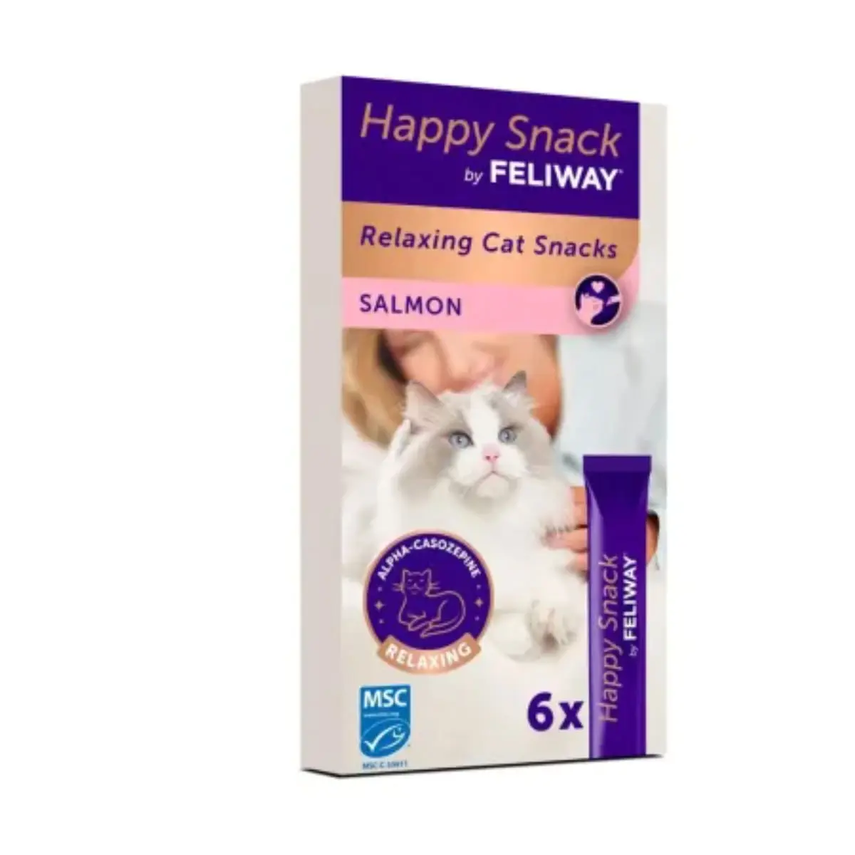 FELIWAY Happy Snack, Somon, plic recompense functionale pisici, sistem nervos & calmante, (topping), 15g x 6buc