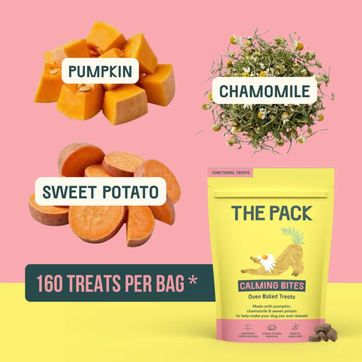 THE PACK Calming Bites, XS-XL, Fructe, punguta recompense functionale caini, sistem nervos & calmante, 100g - Image 3