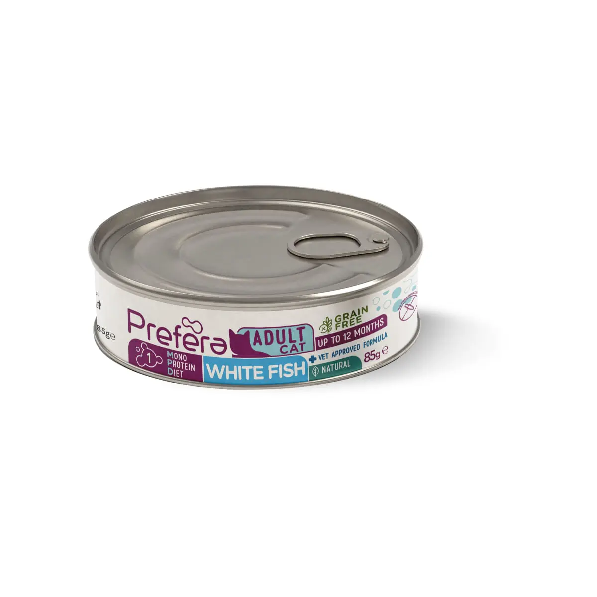 PREFERA MPD, Peste alb, dieta veterinara, conserva hrana umeda monoproteica fara cereale pisici, (in suc propriu), 85g