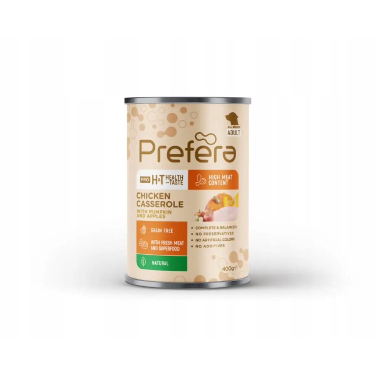 PREFERA Pro H&T Casserole, XS-XL, Pui, conserva hrana umeda fara cereale caini, (in suc propriu), 400g