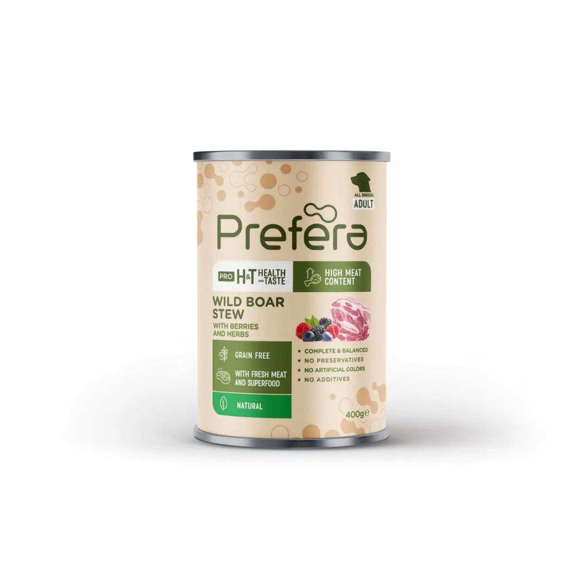 PREFERA Pro H&T Stew, XS-XL, Mistret si Afine, conserva hrana umeda fara cereale caini, (pate), 400g - Image 2
