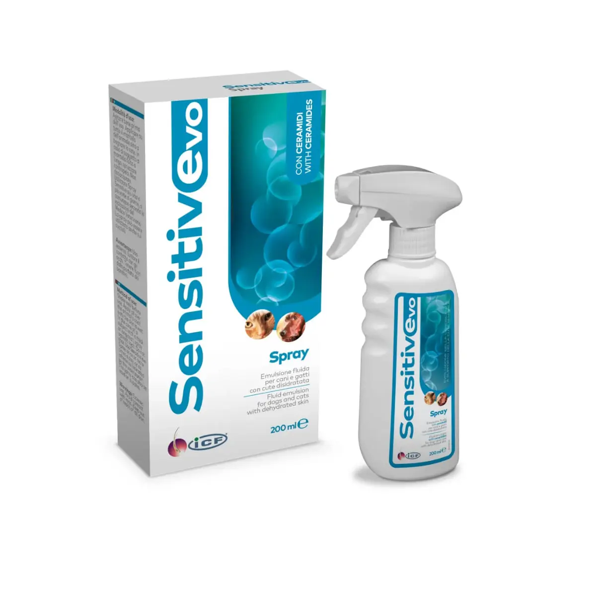 ICF SensitivEvo, XS-XL, spray caini si pisici, hidratant, calmant, flacon cu aplicator, 200ml - Image 2
