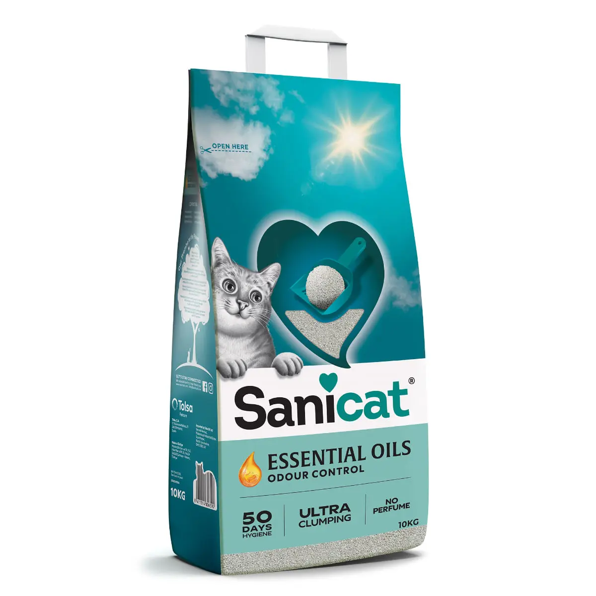 SANICAT Essential Oils Odour Control, neparfumat, asternut igienic pisici, granule, bentonita, aglomerant, neutralizare mirosuri, fara praf, 10kg - Image 2