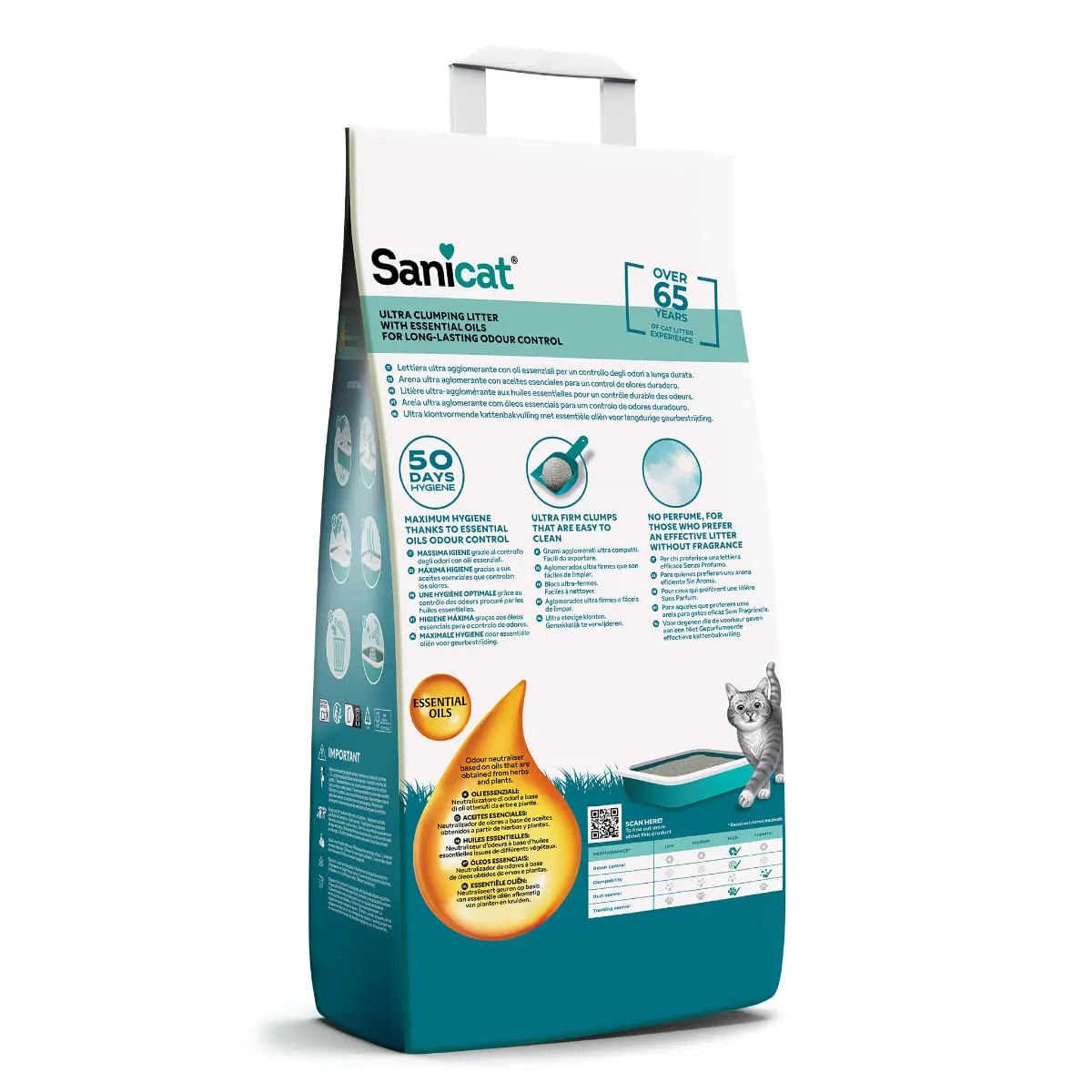 SANICAT Essential Oils Odour Control, neparfumat, asternut igienic pisici, granule, bentonita, aglomerant, neutralizare mirosuri, fara praf, 10kg - Image 3