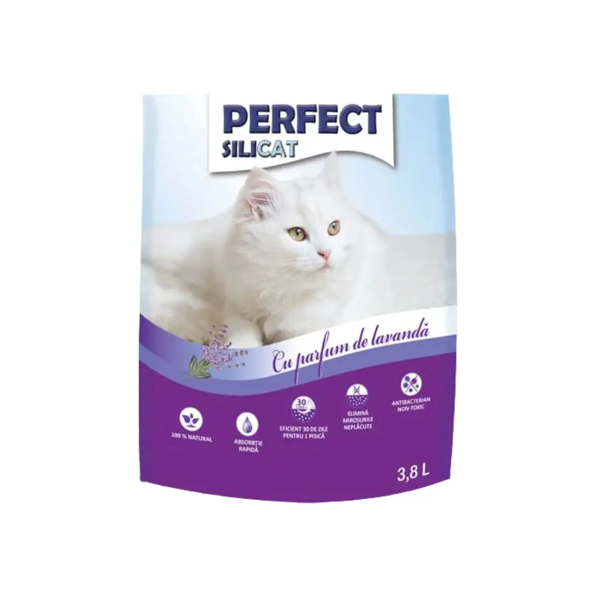 PERFECT SILICAT, Lavanda, asternut igienic pisici, granule, silicat, neaglomerant, neutralizare mirosuri, 3.8l
