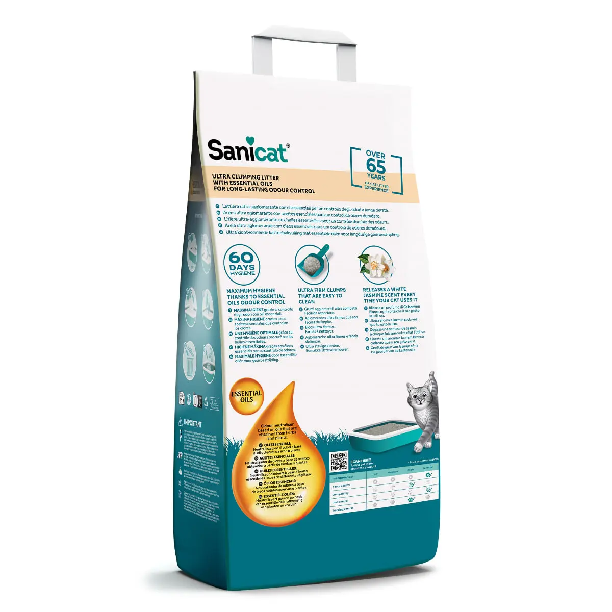 SANICAT Essential Oils Odour Control, Iasomie, asternut igienic pisici, granule, bentonita, aglomerant, neutralizare mirosuri, fara praf, 10kg - Image 3