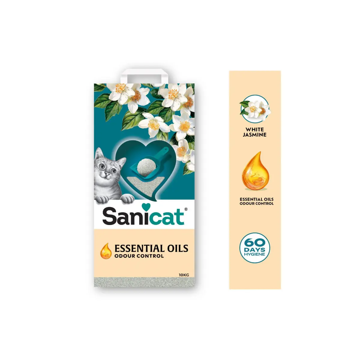 SANICAT Essential Oils Odour Control, Iasomie, asternut igienic pisici, granule, bentonita, aglomerant, neutralizare mirosuri, fara praf, 10kg - Image 5