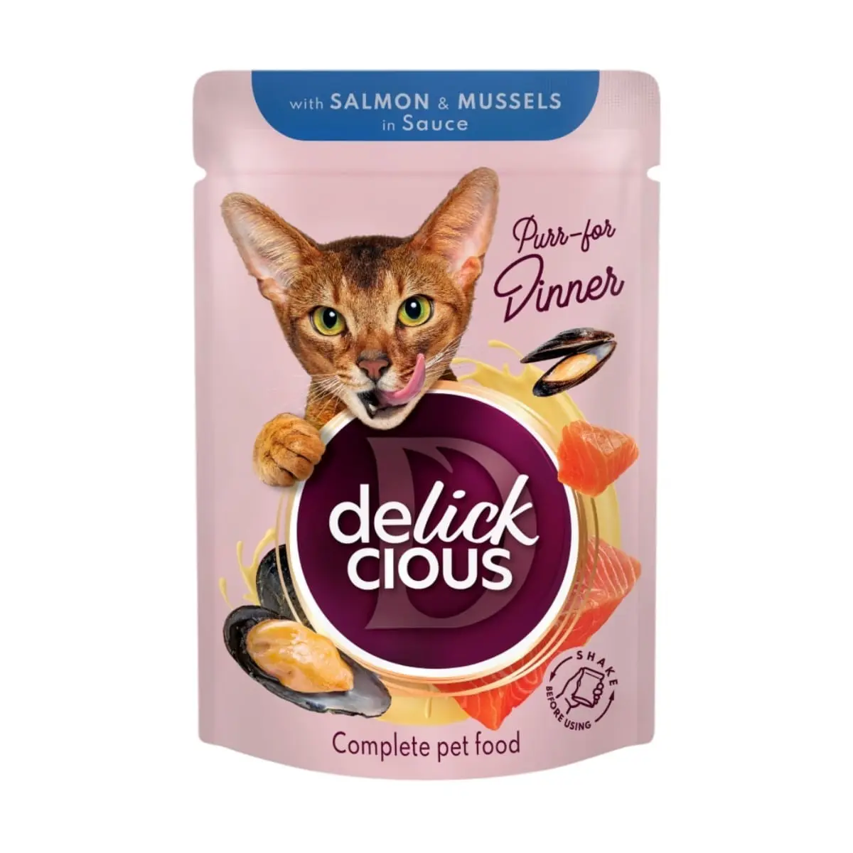 DELICKCIOUS Dinner, Somon si Midii, plic hrana umeda pisici, (in sos), bax, 85g x 12buc