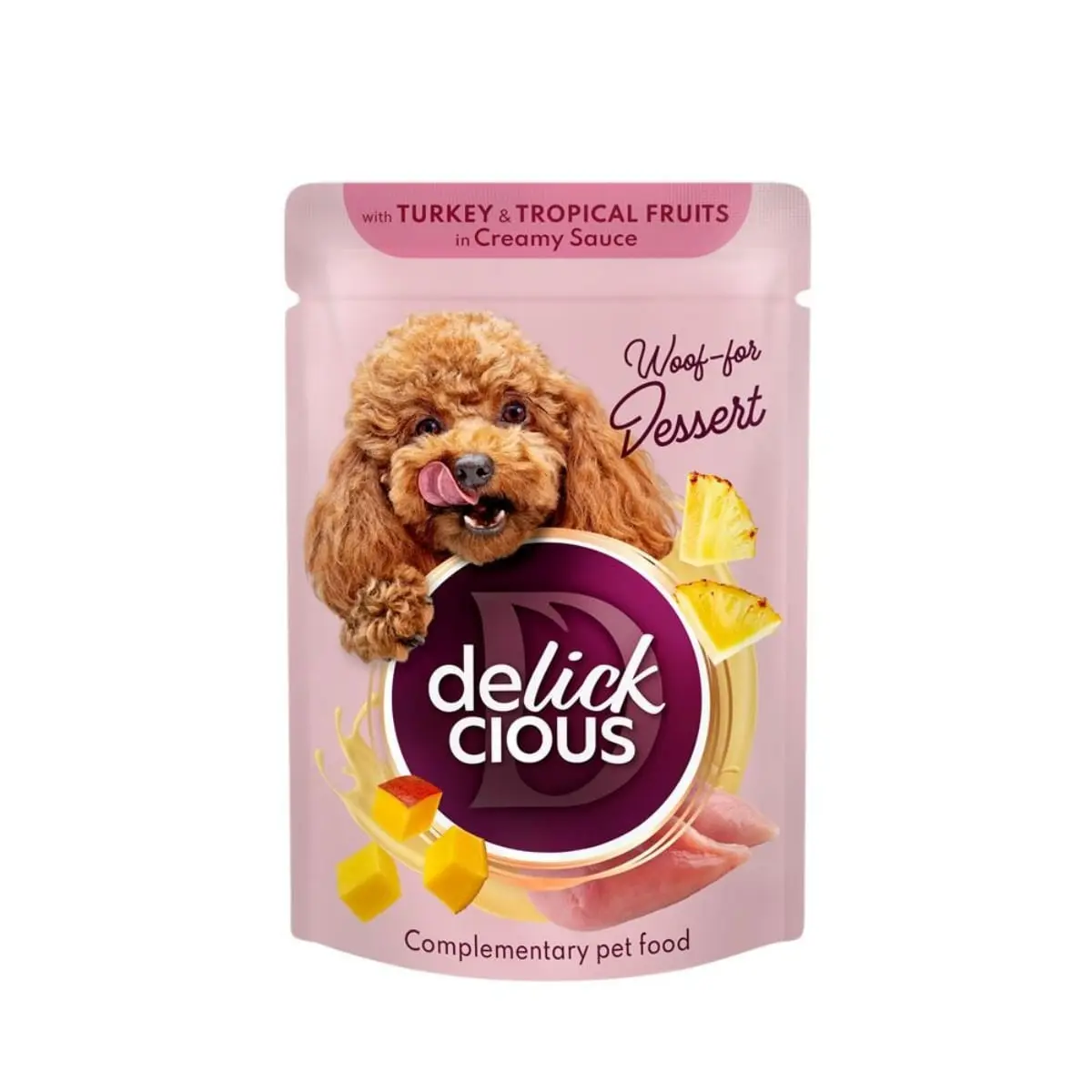 DELICKCIOUS Dessert, XS-S, Curcan si Fructe Tropicale, plic hrana umeda caini, (in sos), 80g