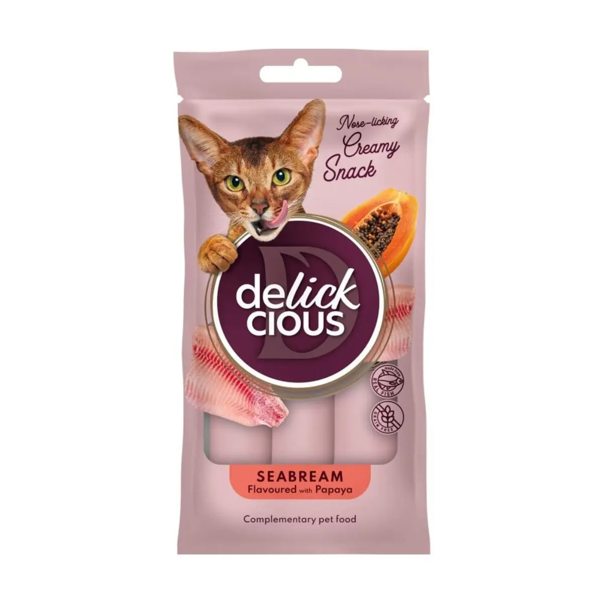 DELICKCIOUS Creamy Snack, Dorada si Papaya, plic recompense pisici, 60g