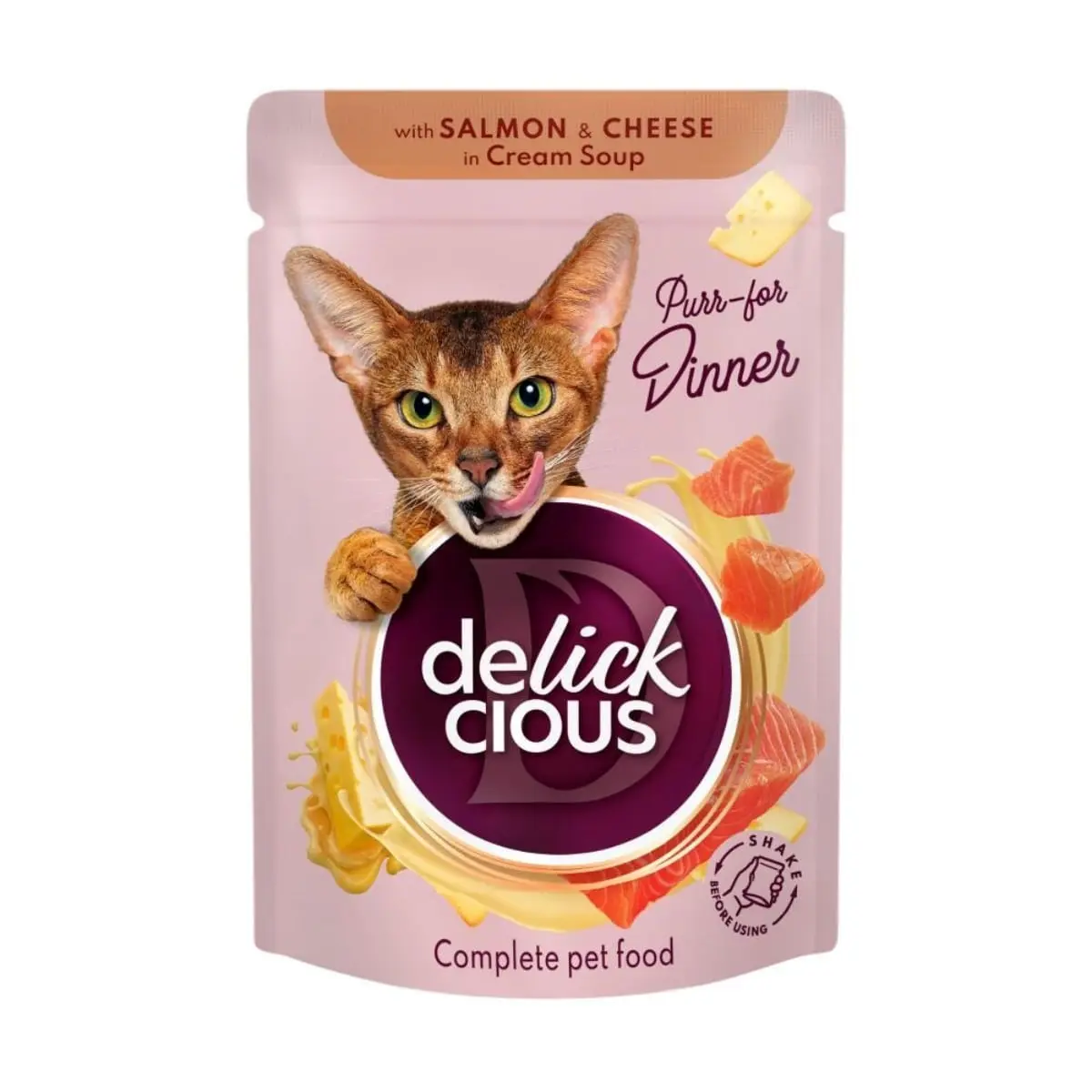 DELICKCIOUS Dinner, Somon si Branza, plic hrana umeda pisici, (in supa), 85g