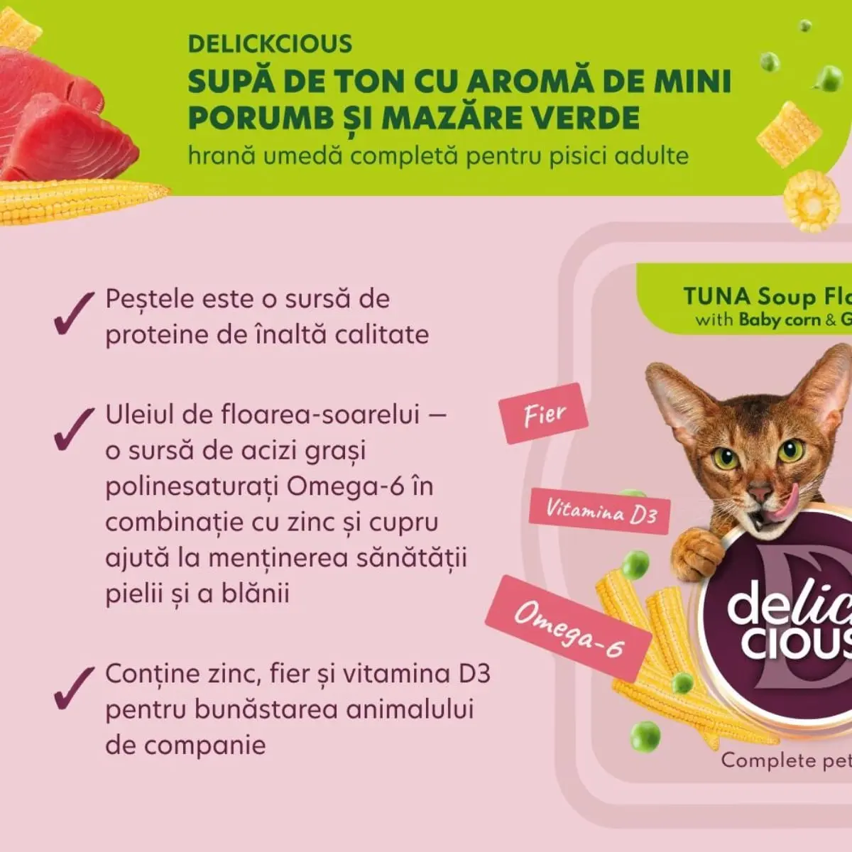 DELICKCIOUS Supa, Ton si Mazare, bol hrana umeda pisici, (in supa), 80g - Image 5