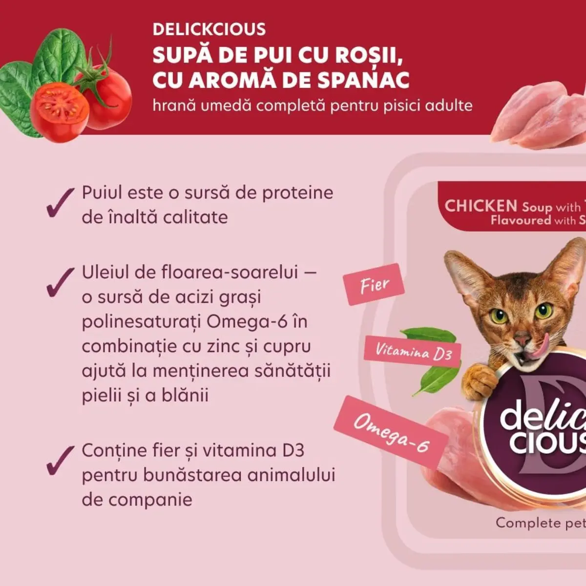 DELICKCIOUS Supa, Pui si Rosii, bol hrana umeda pisici, (in supa), bax, 80g x 12buc - Image 5