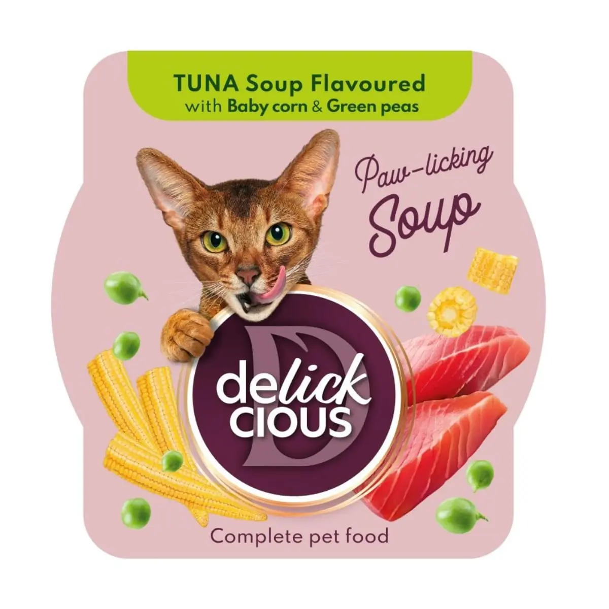 DELICKCIOUS Supa, Ton si Mazare, bol hrana umeda pisici, (in supa), bax, 80g x 12buc