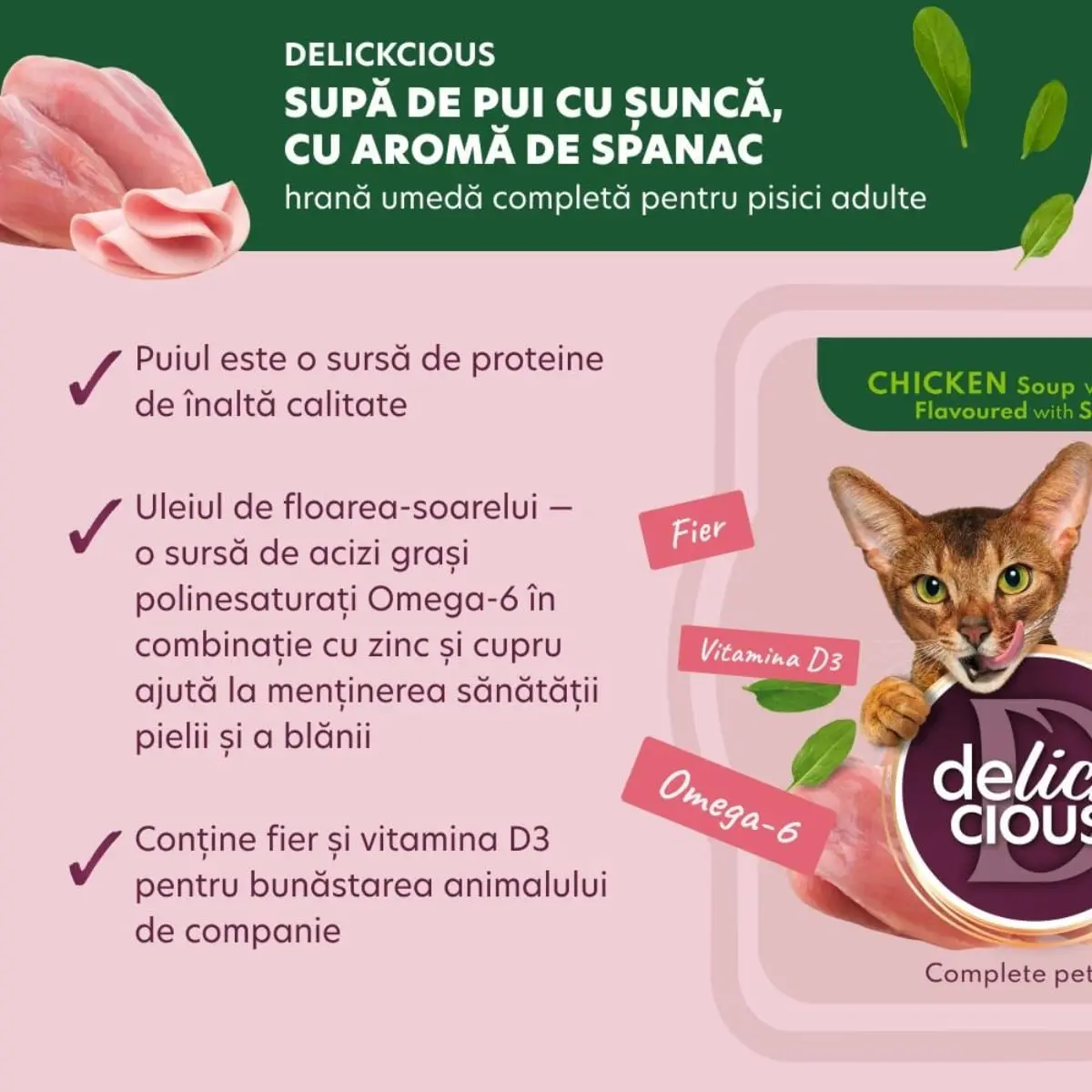 DELICKCIOUS Supa, Pui si Sunca, bol hrana umeda pisici, (in supa), 80g - Image 4