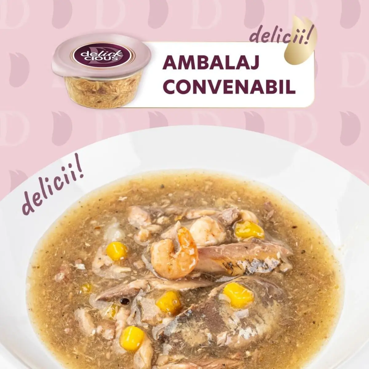 DELICKCIOUS Supa, Sardine si Creveti, bol hrana umeda pisici, (in supa), 80g - Image 4