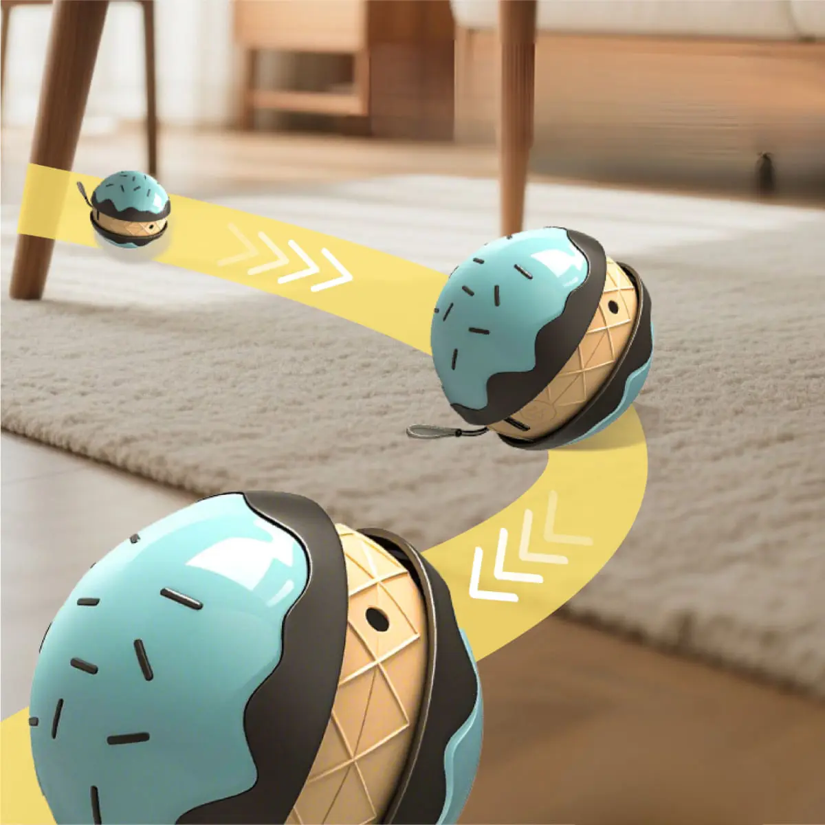 SHAW Minge Automata LED & Miscare 360° cu incarcare USB, jucarie interactiva pisici, inteligente, luminos, plastic, albastru, 1buc - Image 7