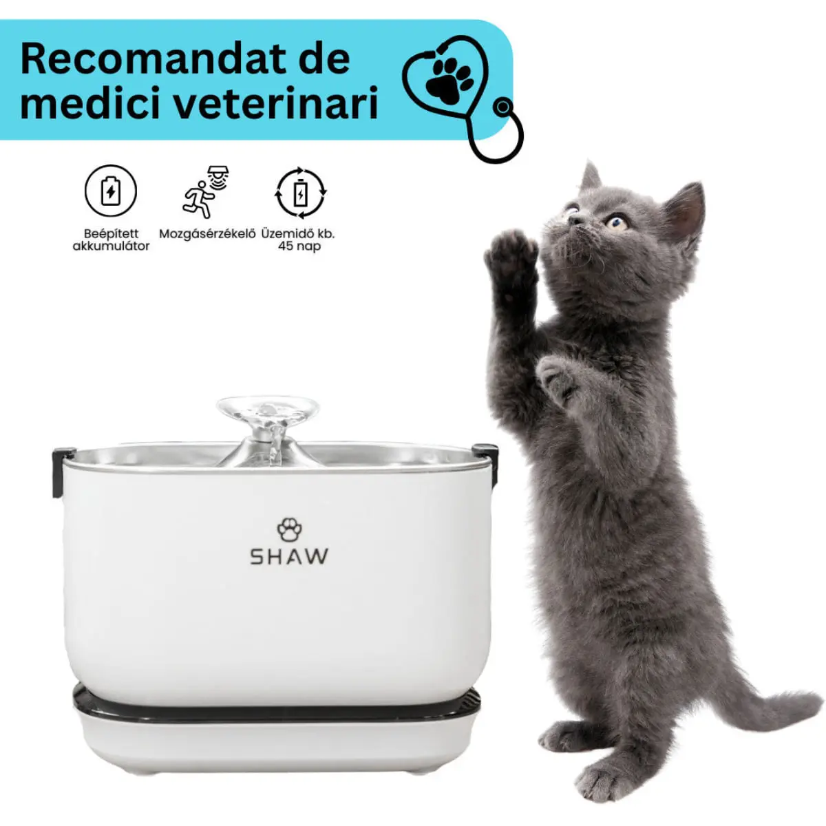 SHAW PRO V3, fantana caini, dreptunghiulara, senzor, pompa inductie, sistem filtrare, PVC SHAW PRO V3, fantana caini si pisici, dreptunghiulara, senzor, pompa inductie, sistem filtrare, PVC, alb, 2.5l