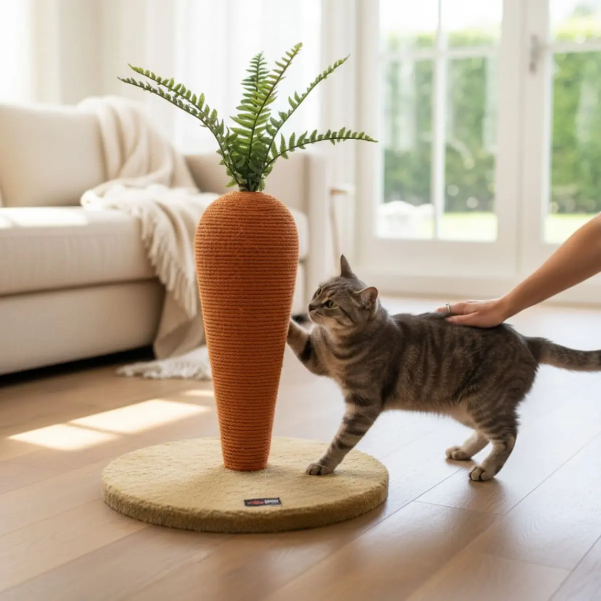 SHAW Morcov, stalp de zgariat cilindric pisici, MDF si sisal, portocaliu, 35x35x42cm - Image 4