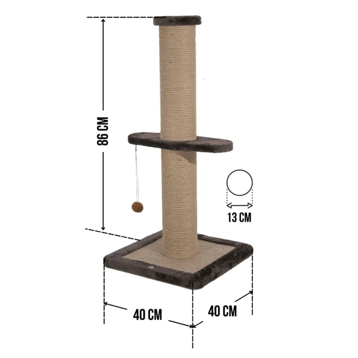 SHAW, stalp de zgariat cilindric pisici, 1 etaj, MDF si sisal, elemente atarnate, gri, 42x42x86cm - Image 4