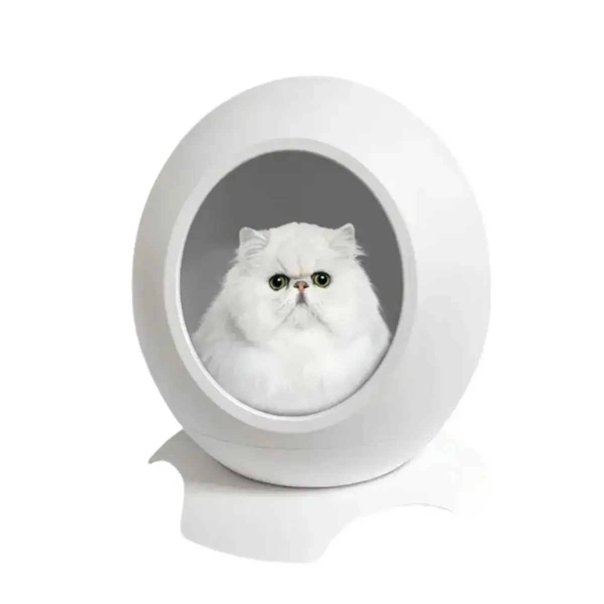 SHAW Patut Smart cu functii de incalzire, aplicatie mobila, reglare temperatura si muzica, casuta rotunda pisici, PVC, alb, 43x45.5x43cm