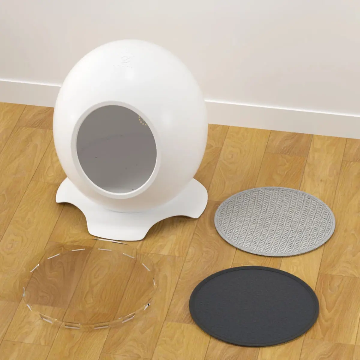 SHAW Patut Smart cu functii de incalzire, aplicatie mobila, reglare temperatura si muzica, casuta rotunda pisici, PVC, alb, 43x45.5x43cm - Image 7