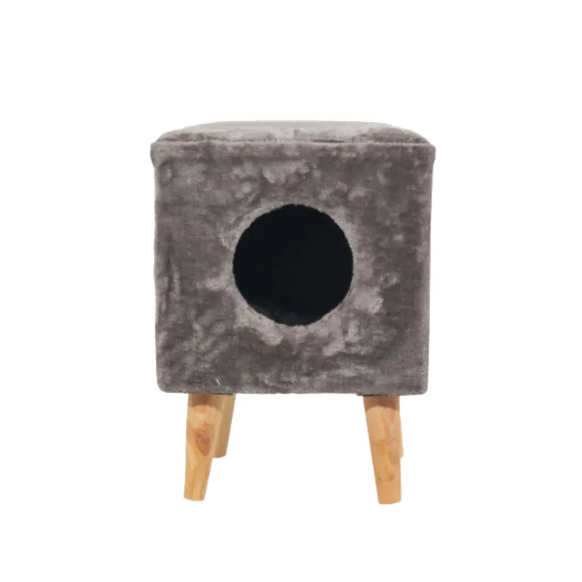 SHAW Linz taburet & culcus integrat, casuta patrata pisici, MDF, gri, 35x35x50cm - Image 2