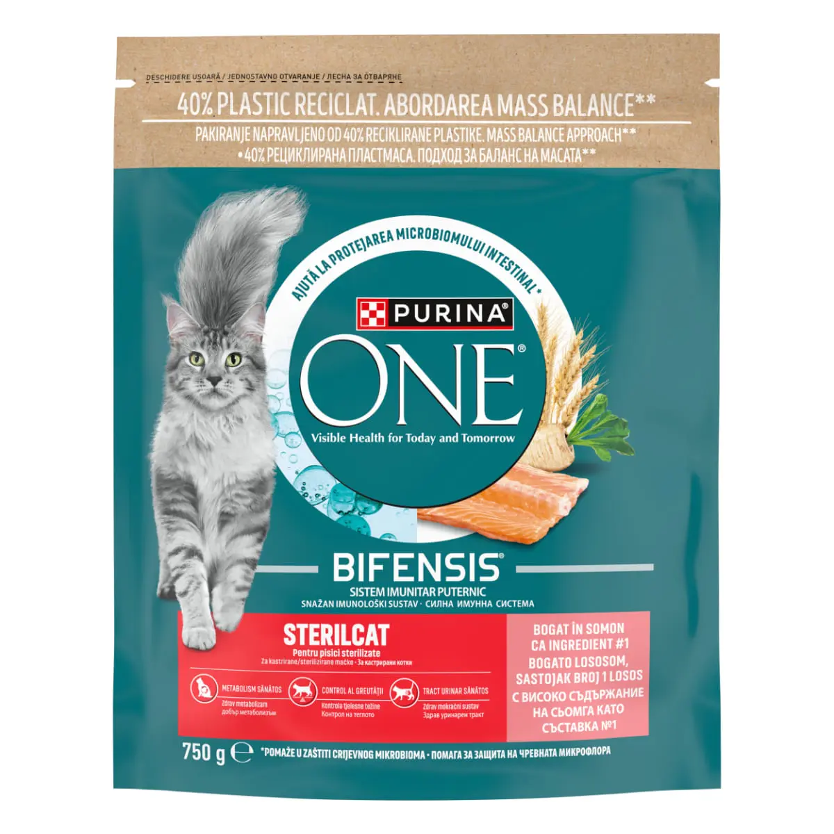 PURINA One Sterilcat, Somon si Grau, hrana uscata pisici sterilizate, 750g