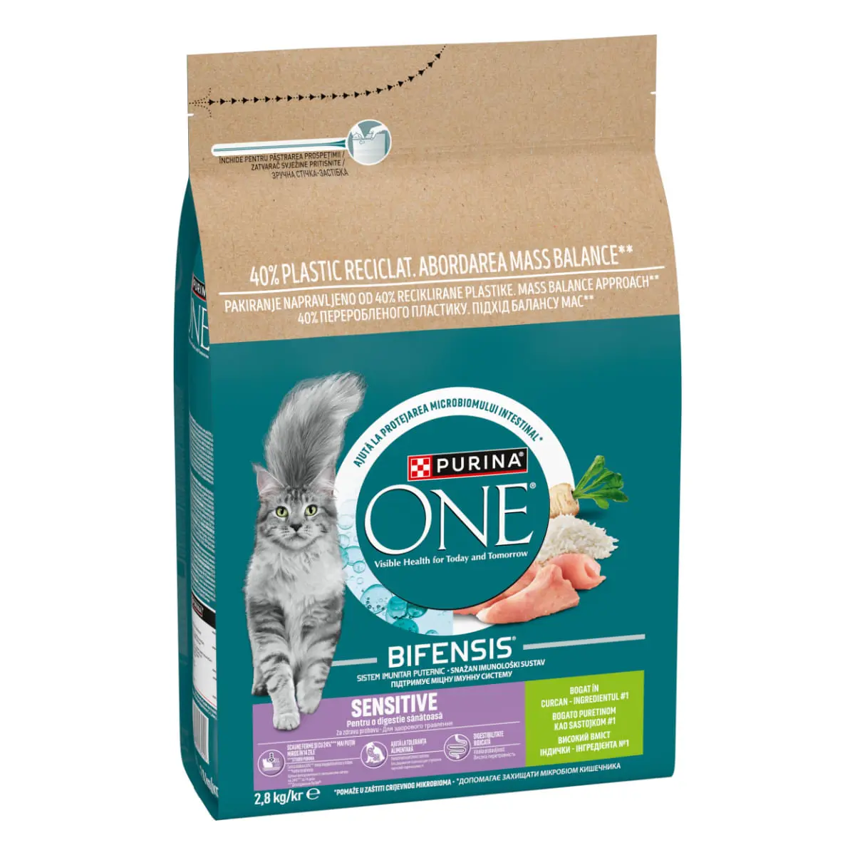 PURINA One Sensitive, Curcan si Orez, hrana uscata pisici, sistem digestiv, 2.8kg - Image 2