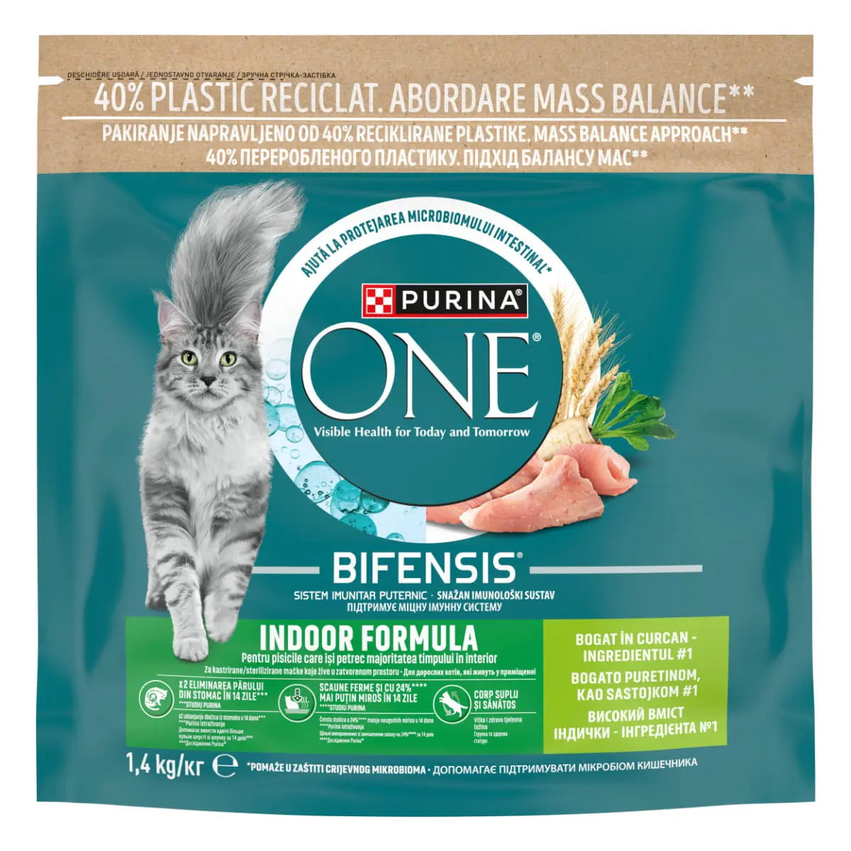 PURINA One Indoor, Curcan si Cereale Integrale, hrana uscata pisici, 1.4kg - Image 2