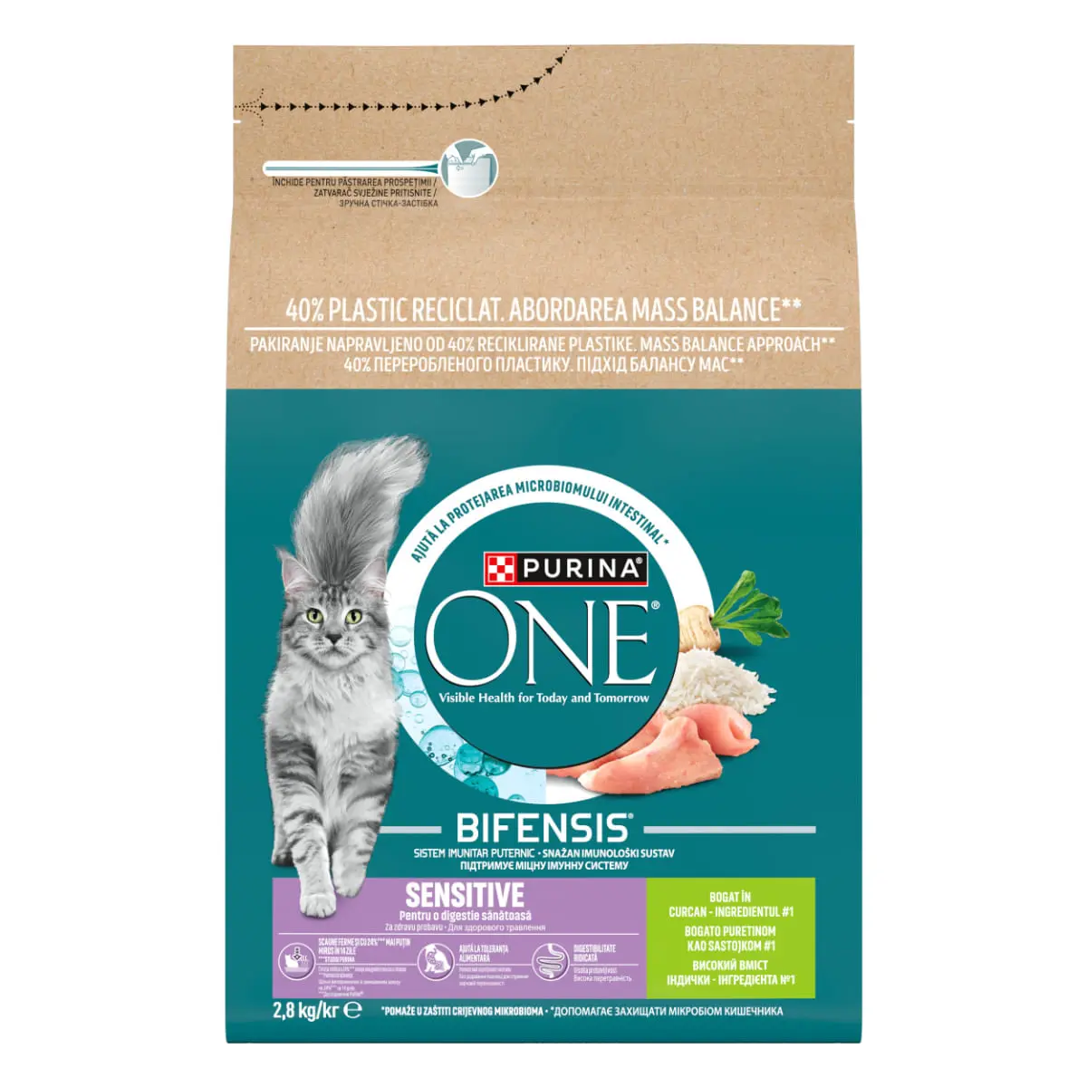 PURINA One Sensitive, Curcan si Orez, hrana uscata pisici, sistem digestiv, 2.8kg - Image 3