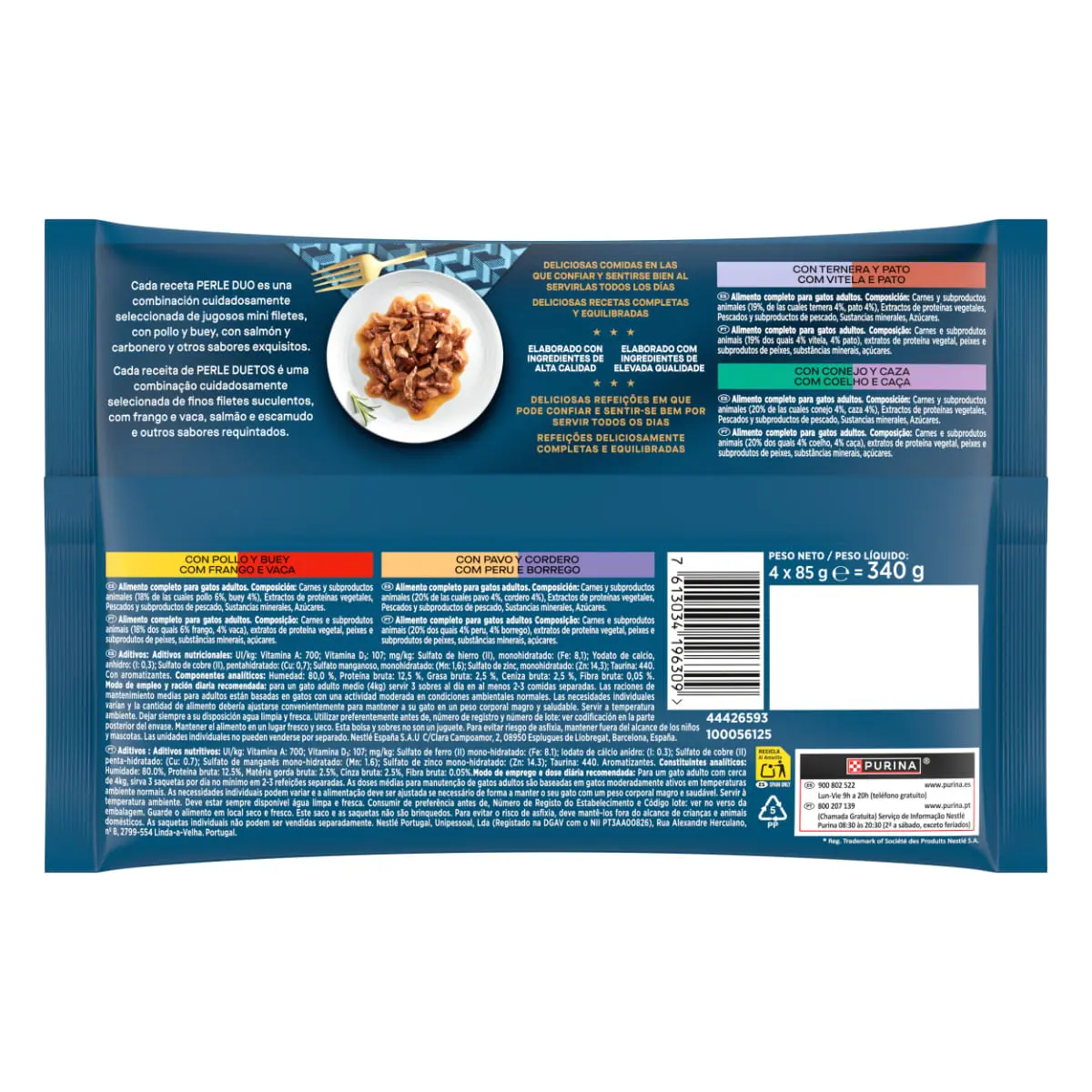 GOURMET Perle Pui si Vita, Curcan si Miel, Vitel si Rata, Iepure si Vanat, plic hrana umeda pisici, (in sos), multipack, 85g x 4buc - Image 3