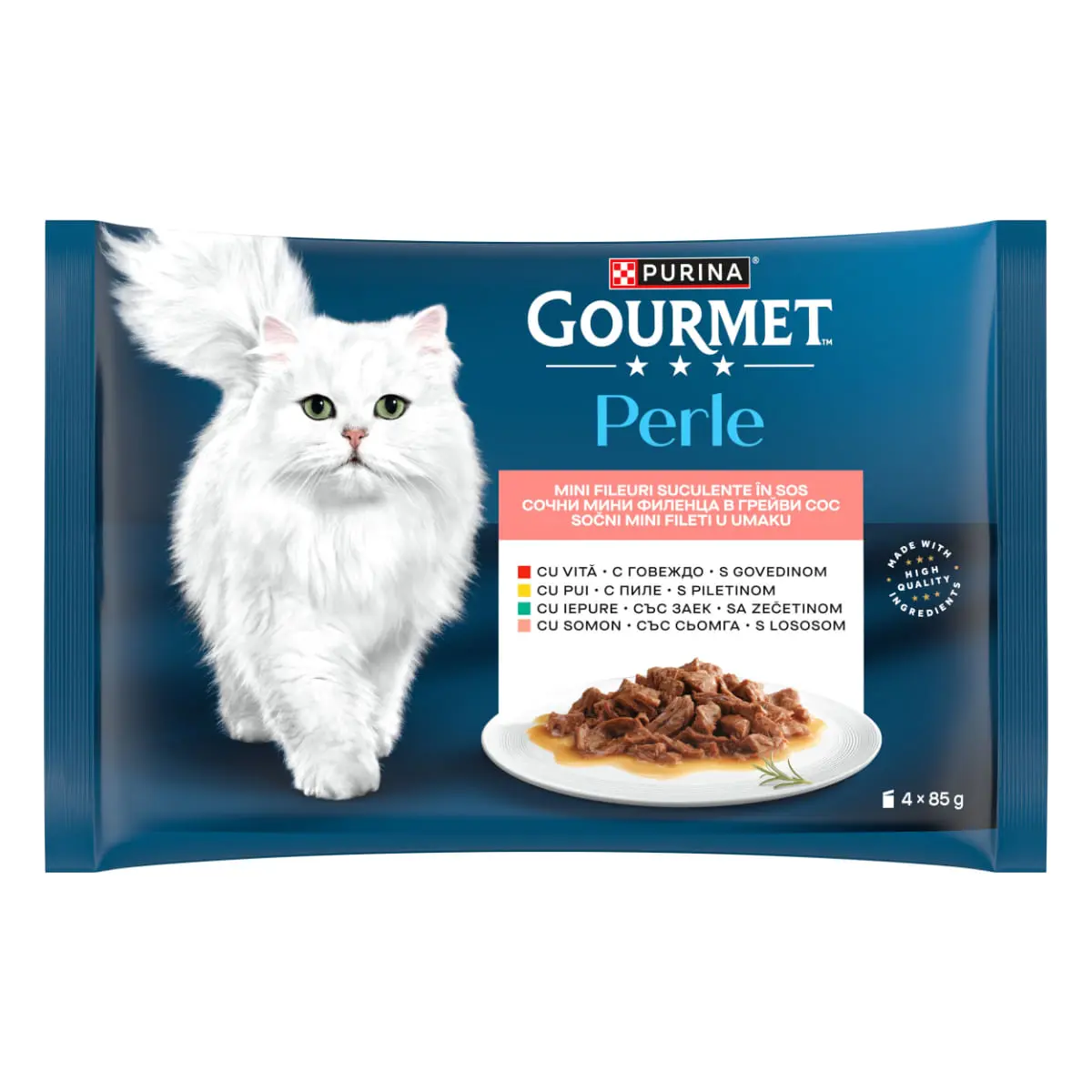 GOURMET Perle Vita, Pui, Iepure, Somon, plic hrana umeda pisici, (in sos), multipack, 85g x 4buc